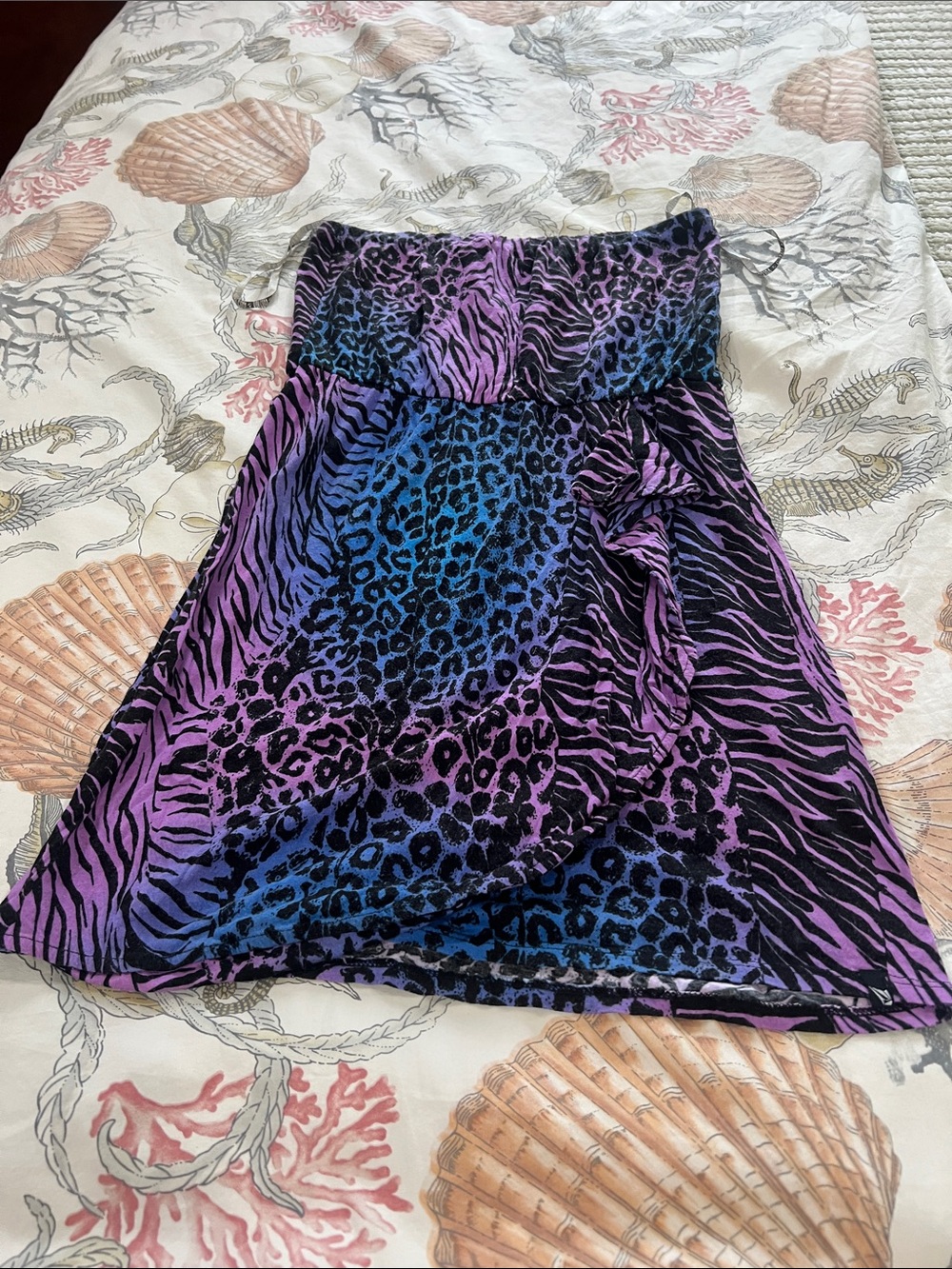 Volcom Purple & Blue Animal Print Strapless Top